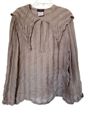 Vintage Chanel 1999A Silk Metallic Gauze Sailor Collar Blouse Taupe CC Button 44
